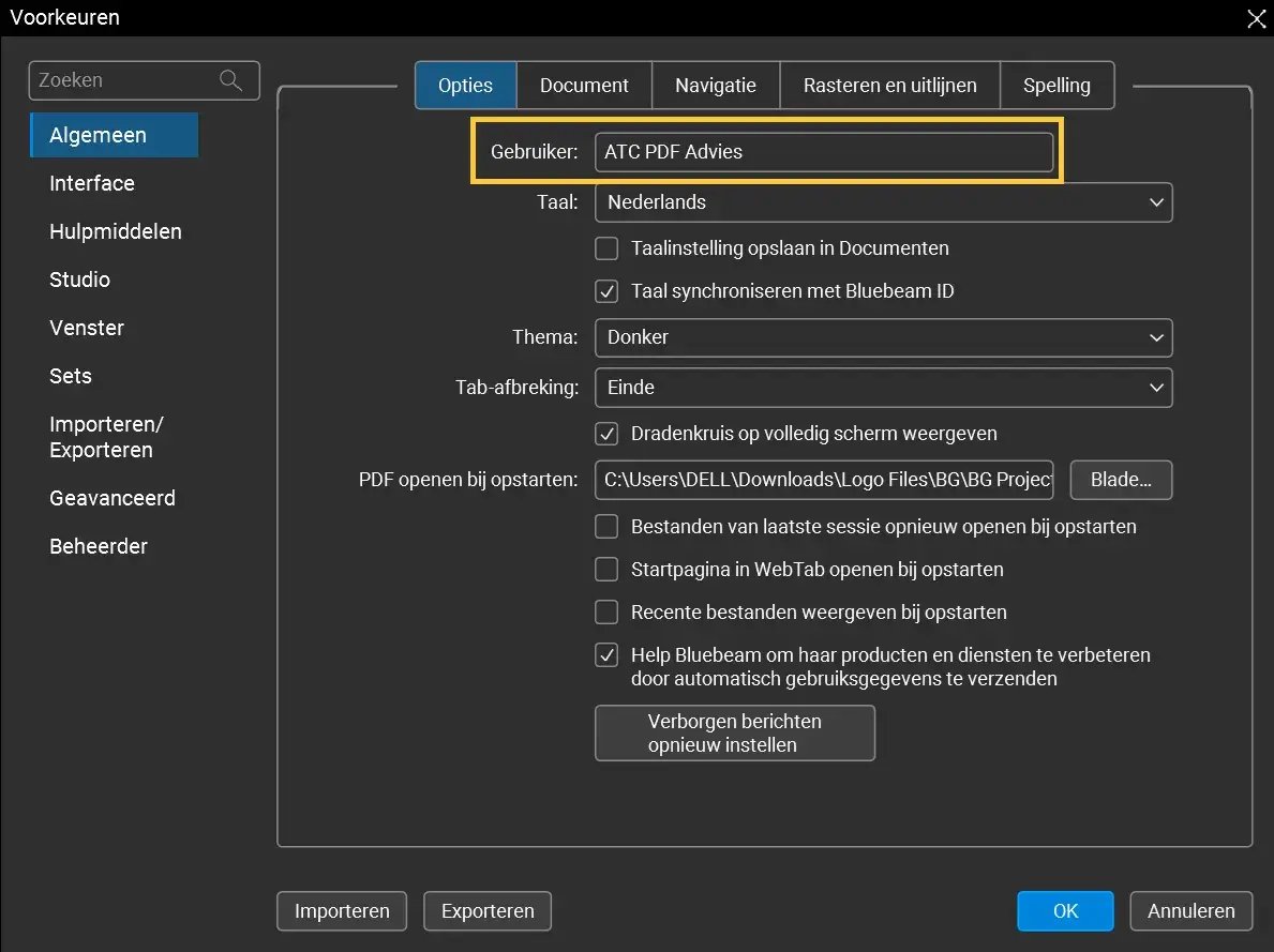 Hoe u Algemene Voorkeuren kunt aanpassen in Bluebeam Revu 21 - ATC